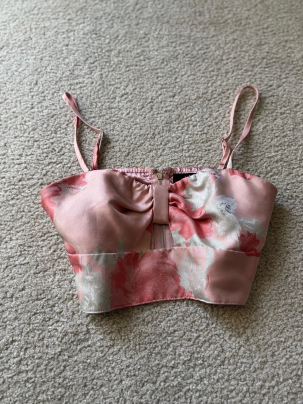 Lulu's Blush Pink Floral Satin Crop Cami with Adjustable Straps y2k